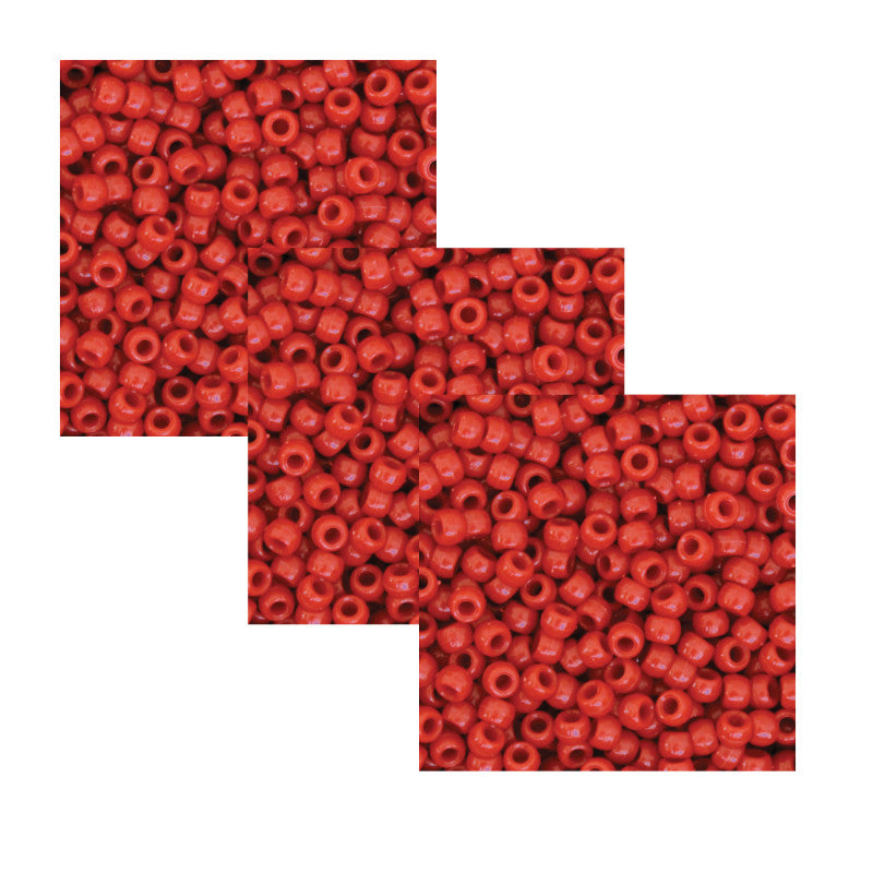 CREATIVITY STREET - Pony Beads, Red, 6 mm x 9 mm, 1000 Per Pack, 3 Packs