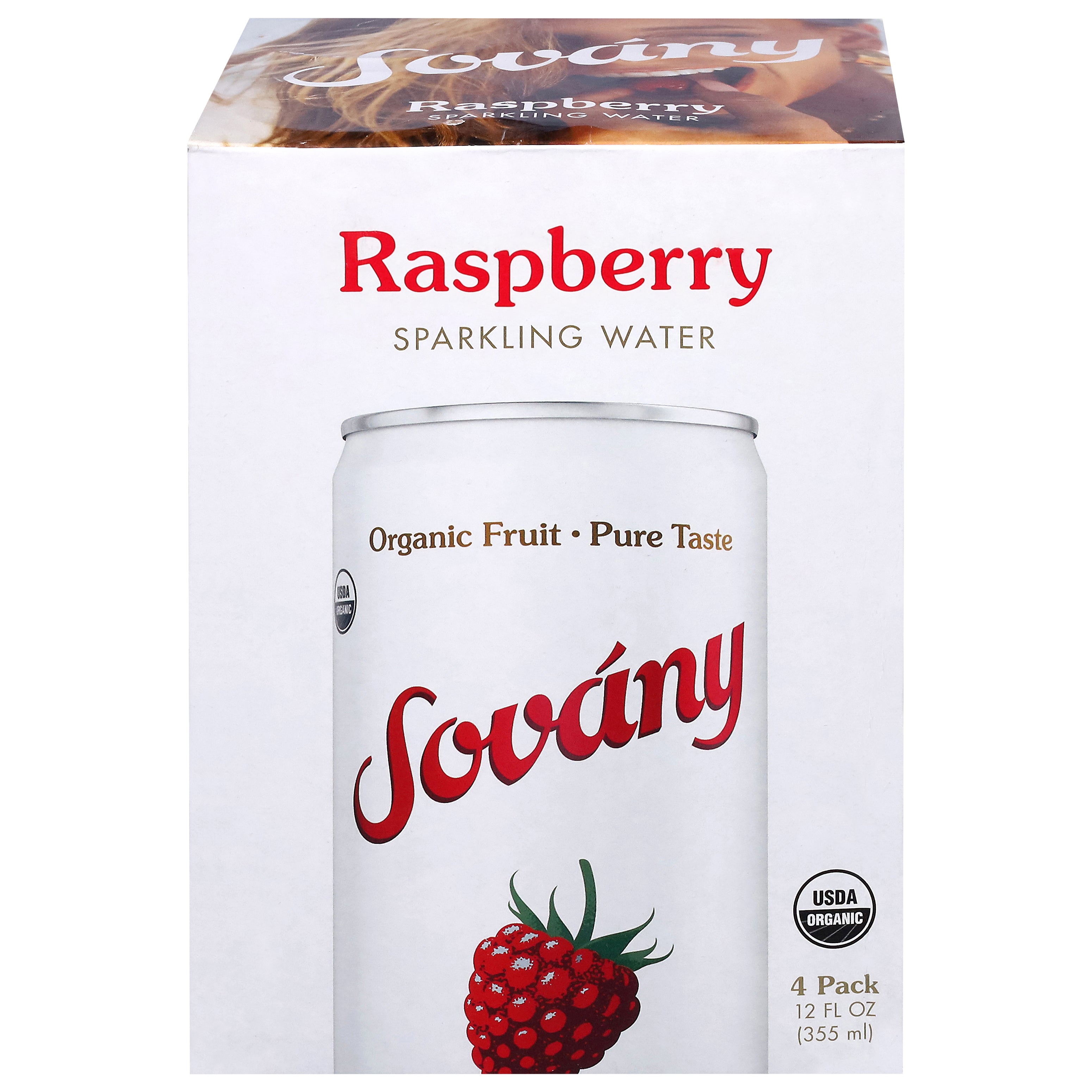 Sovany Raspberry Sparkling Water 4 - 12 fl oz Cans - Case of 6