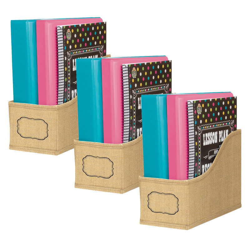 TEACHER CREATED RESOURCES - Burlap Design Book Bin, Pack of 3