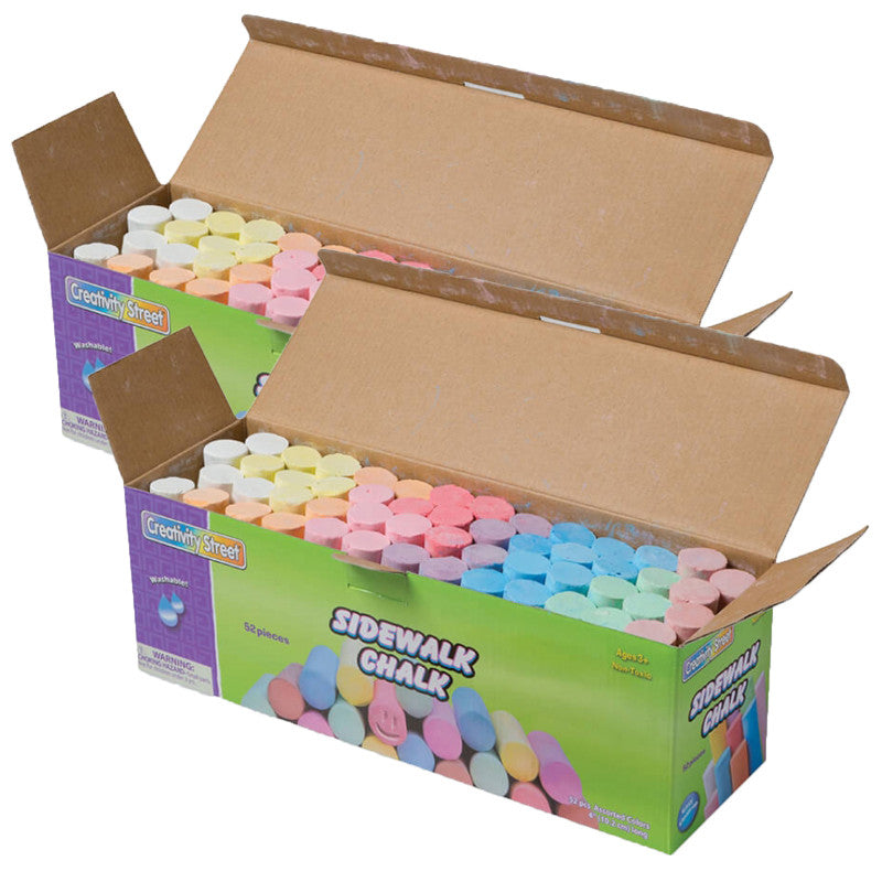 CREATIVITY STREET - Sidewalk Chalk, Assorted Colors, 4", 52 Pieces Per Pack, 2 Packs
