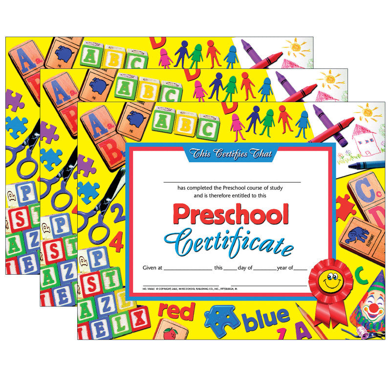 HAYES PUBLISHING - Preschool Certificate, 8.5" x 11", 30 Per Pack, 3 Packs