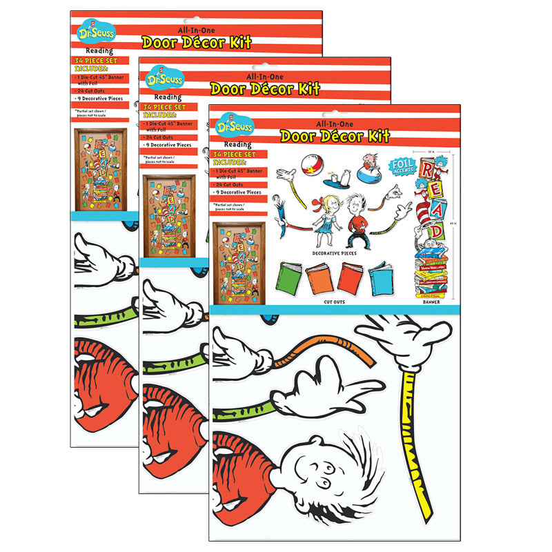 EUREKA - Dr. Seuss™ Reading All-In-One Door Decor Kit, 34 Pieces Per Set, 3 Sets