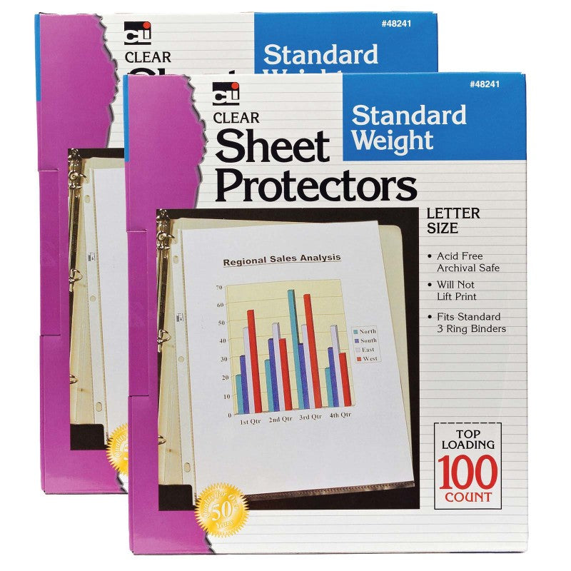 CHARLES LEONARD - Sheet Protectors, Clear, Standard Weight, Letter Size, 100 Per Box, 2 Boxes