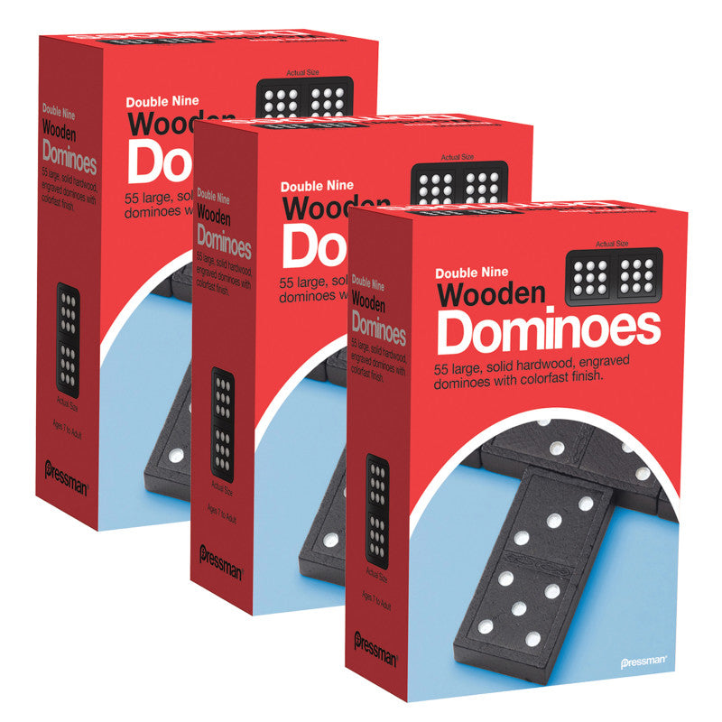 PRESSMAN - Double Nine Wooden Dominoes Game, 3 Packs