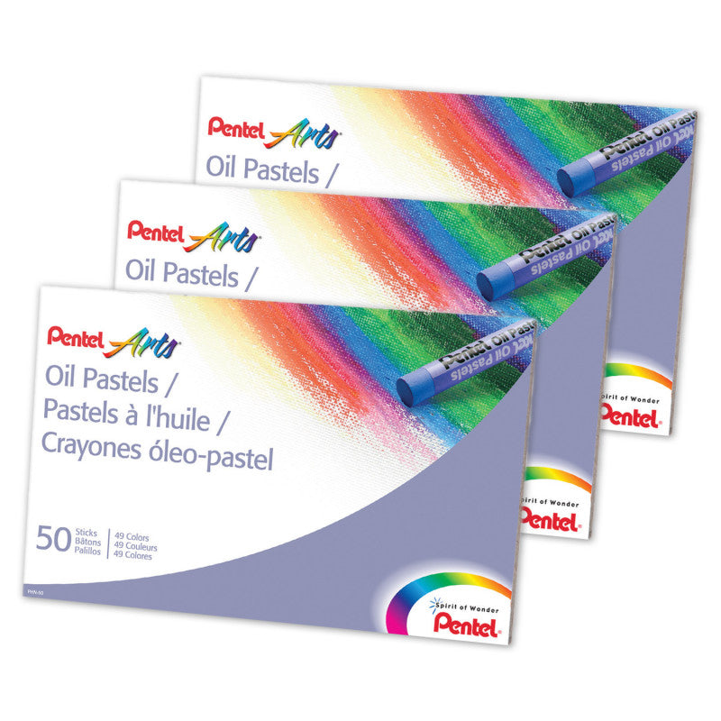 PENTEL - Oil Pastels, 50 Per Pack, 3 Packs