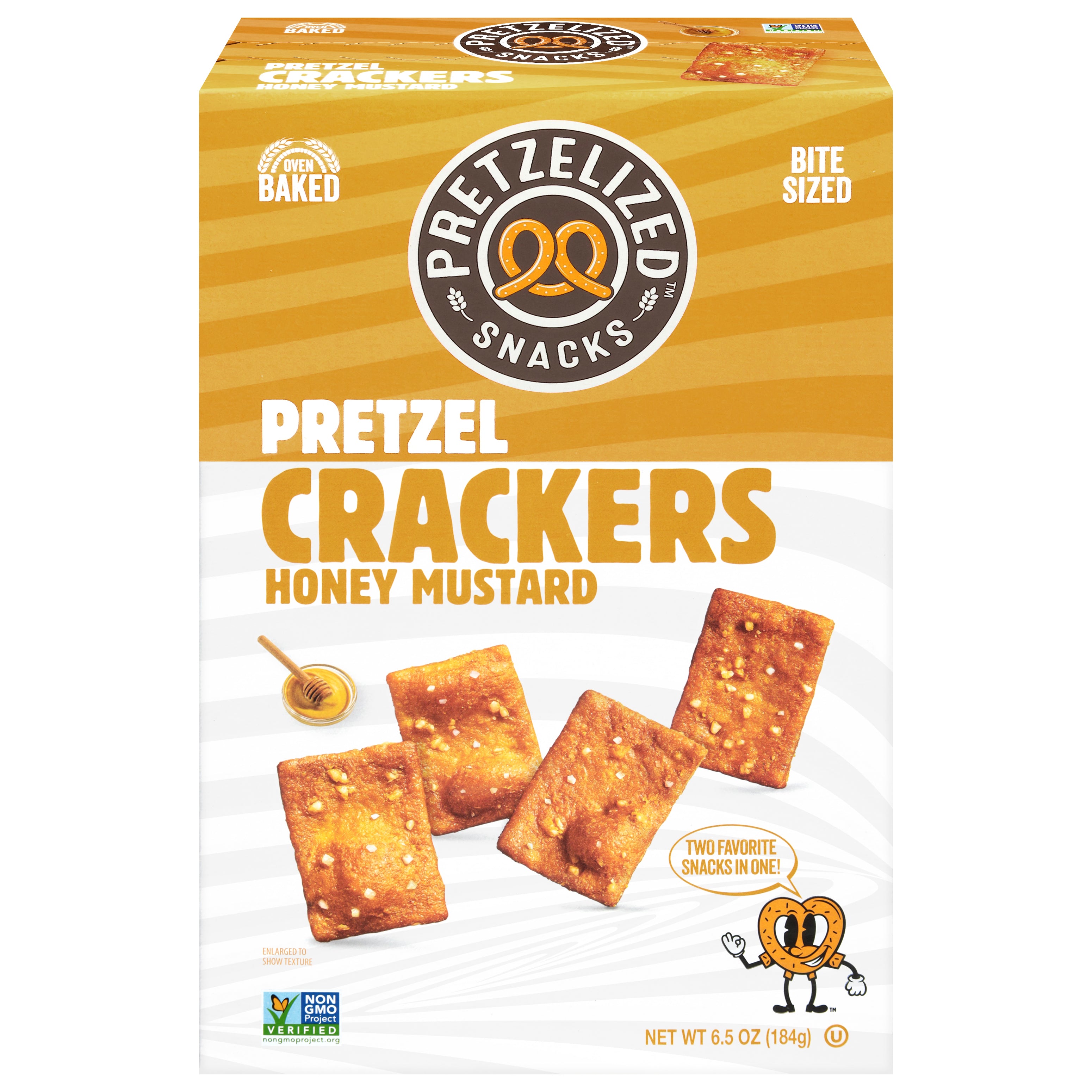 Pretzelized Snacks Oven Baked Pretzel Honey Mustard Crackers Bite Sized 6.5 oz - Case of 12