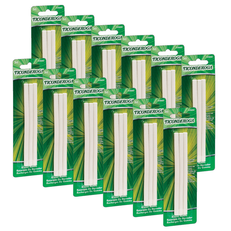 TICONDEROGA - Retractable White Eraser Refill, 3 Per Pack, 12 Packs