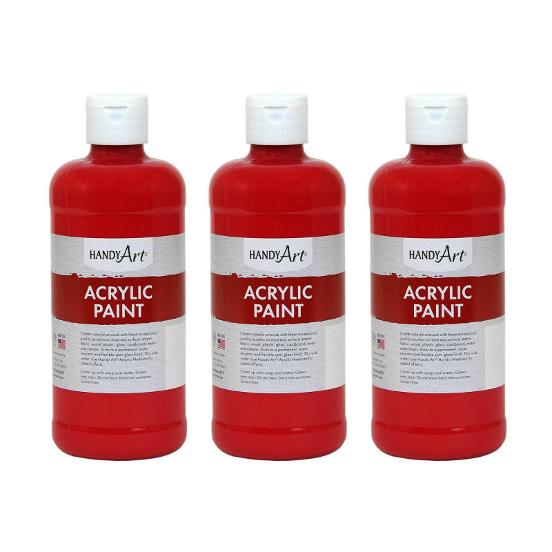 HANDY ART - Acrylic Paint 16 oz, Brite Red, Pack of 3