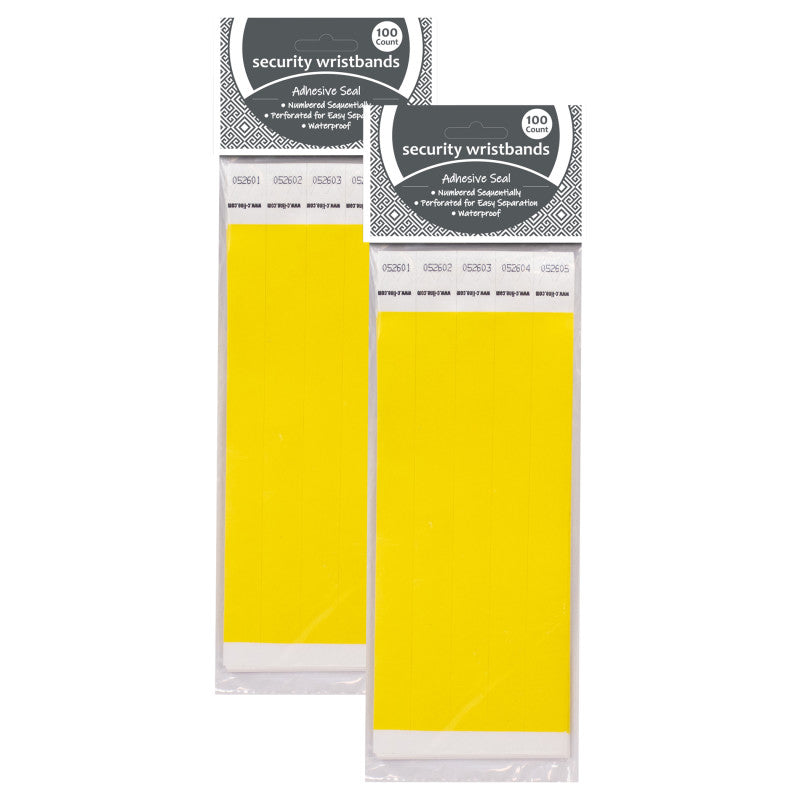 C-LINE - DuPont™ Tyvek® Security Wristbands, Yellow, 100 Per Pack, 2 Packs