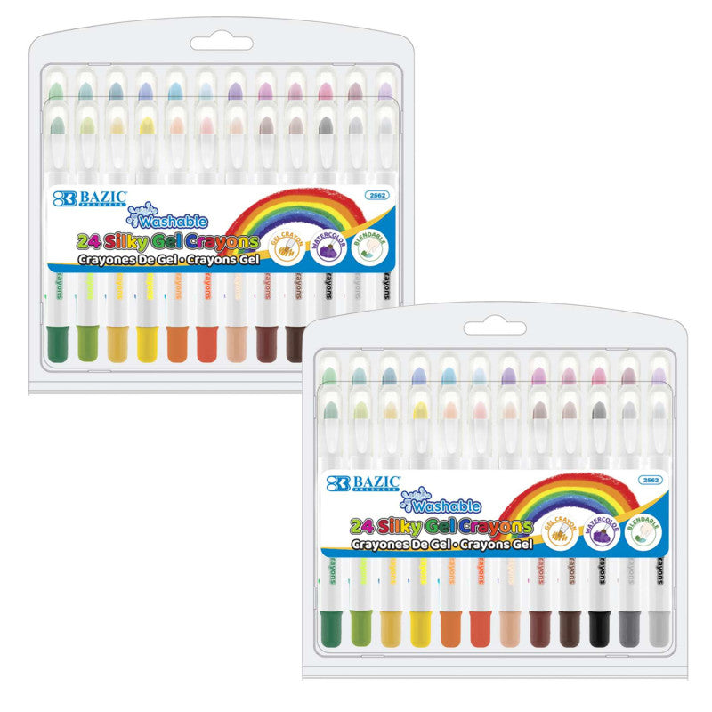 BAZIC PRODUCTS - Washable Silky Gel Crayons, 24 Per Pack, 2 Packs
