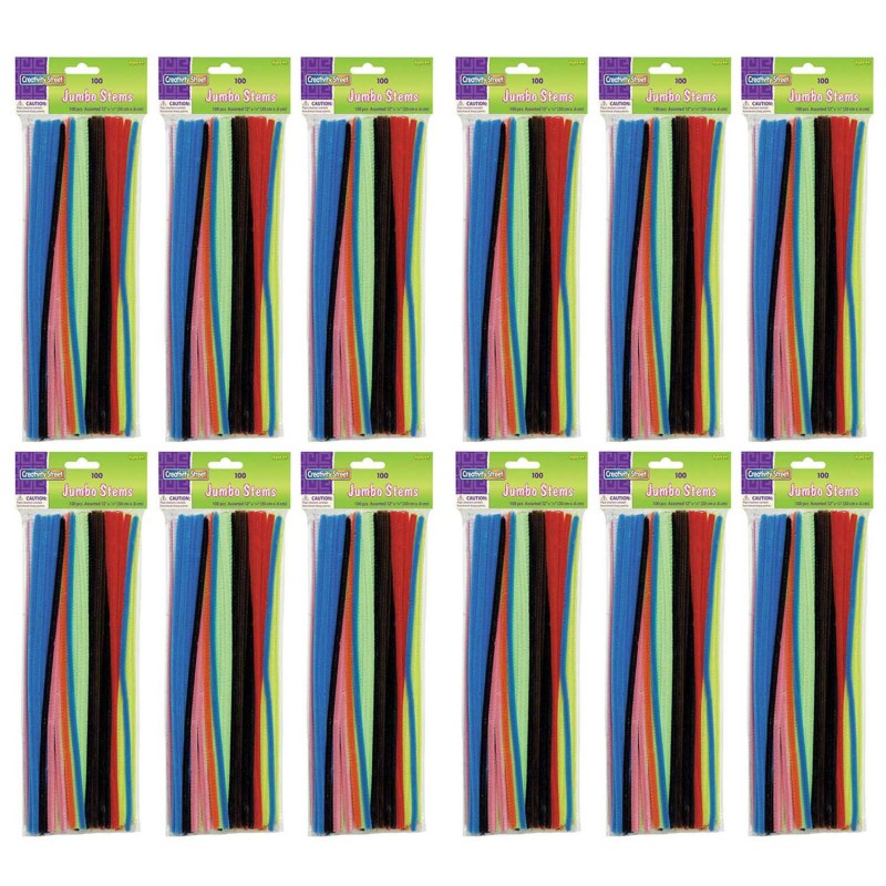 CREATIVITY STREET - Jumbo Stems, Assorted, 12" x 6 mm, 100 Pieces Per Pack, 12 Packs
