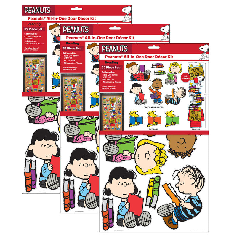 EUREKA - Peanuts® Reading All-In-One Door Decor Kit, 32 Pieces Per Set, 3 Sets