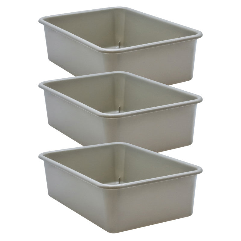 TEACHER CREATED RESOURCES - Gray Large Plastic Storage Bin, Pack of 3