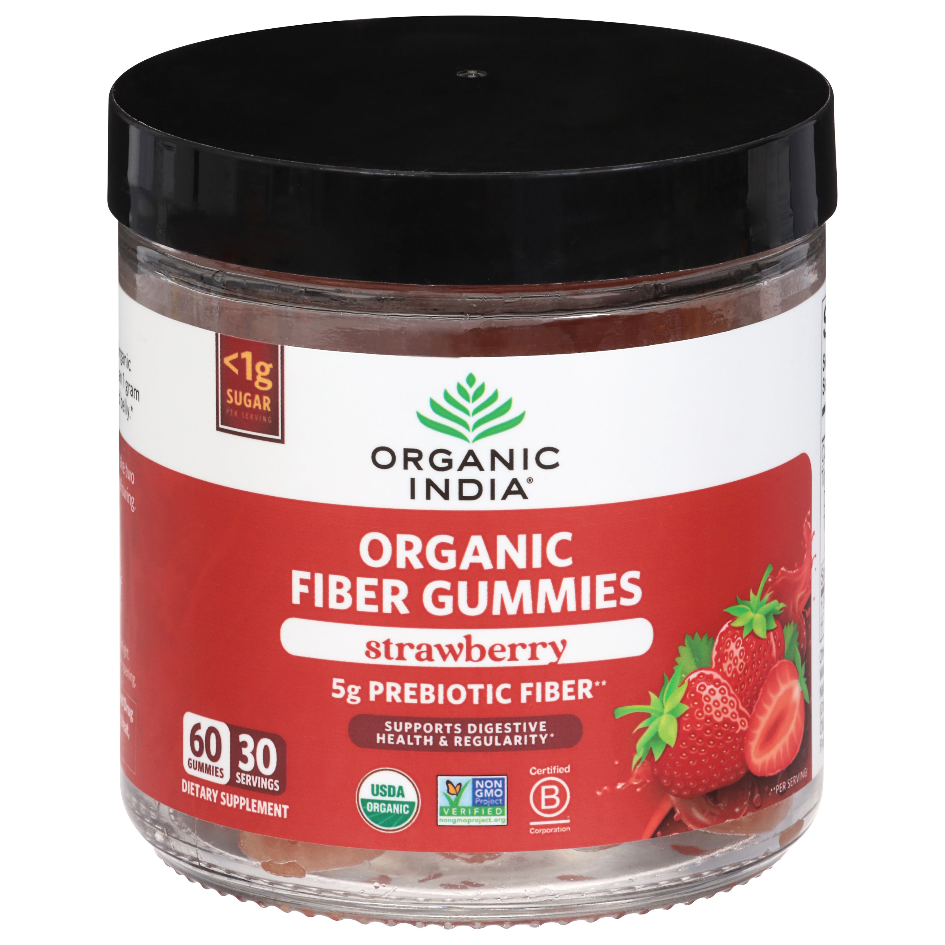 Organic India Organic Strawberry Fiber 60 Gummies - Case of 1