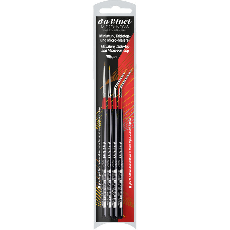 MICRO-NOVA Miniature Brushes, Synthetic, Acrylic & Oil, Round, Assorted, 4 Brush Set