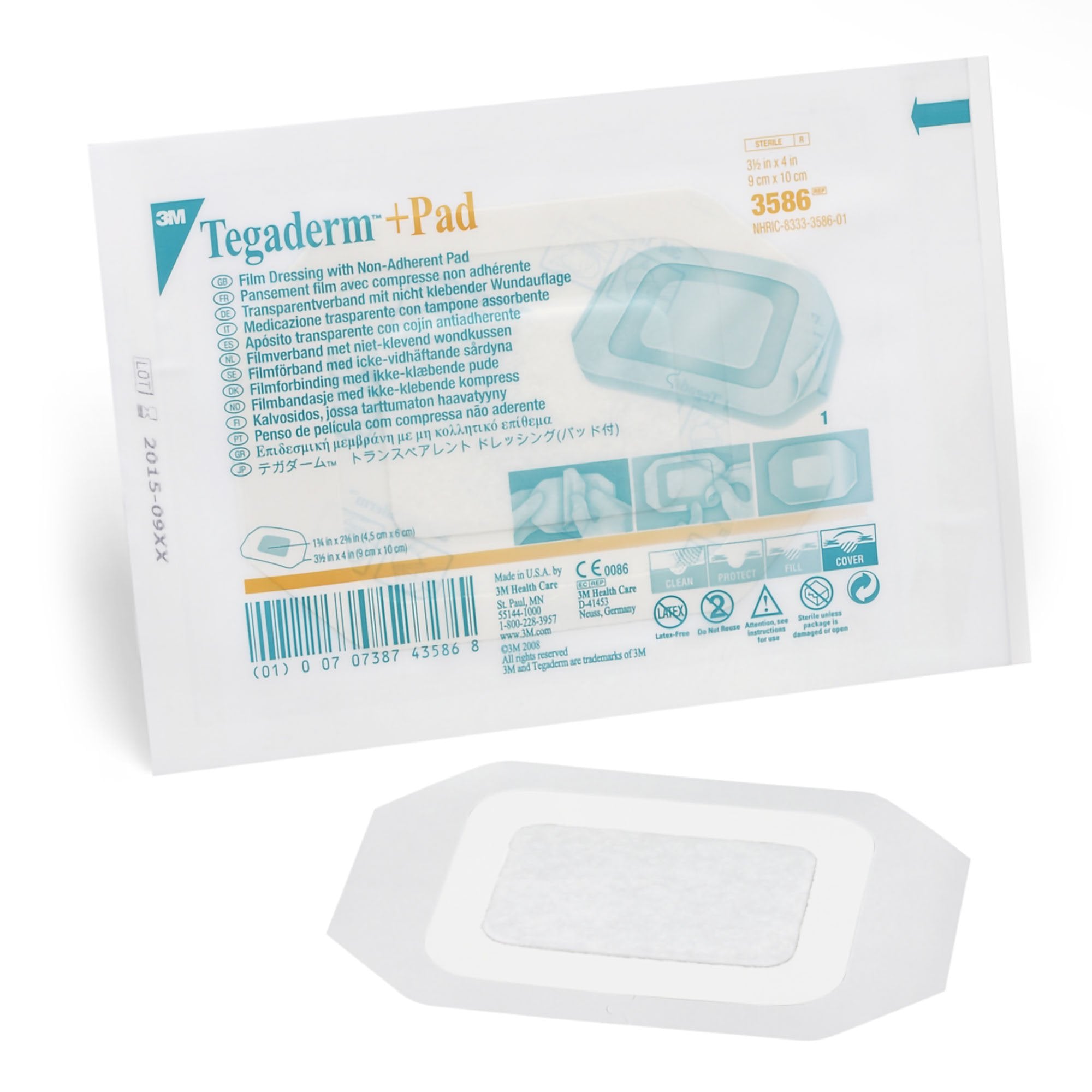 Solventum Corporation - Transparent Film Dressing with Pad 3M™ Tegaderm™ +Pad 3-1/2 X 4 Inch Frame Style Delivery Rectangle Sterile [25/BX]