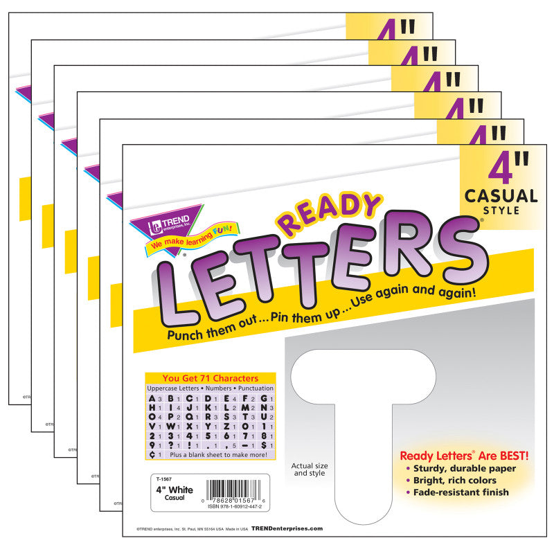 TREND - White 4" Casual Uppercase Ready Letters®, 6 Packs