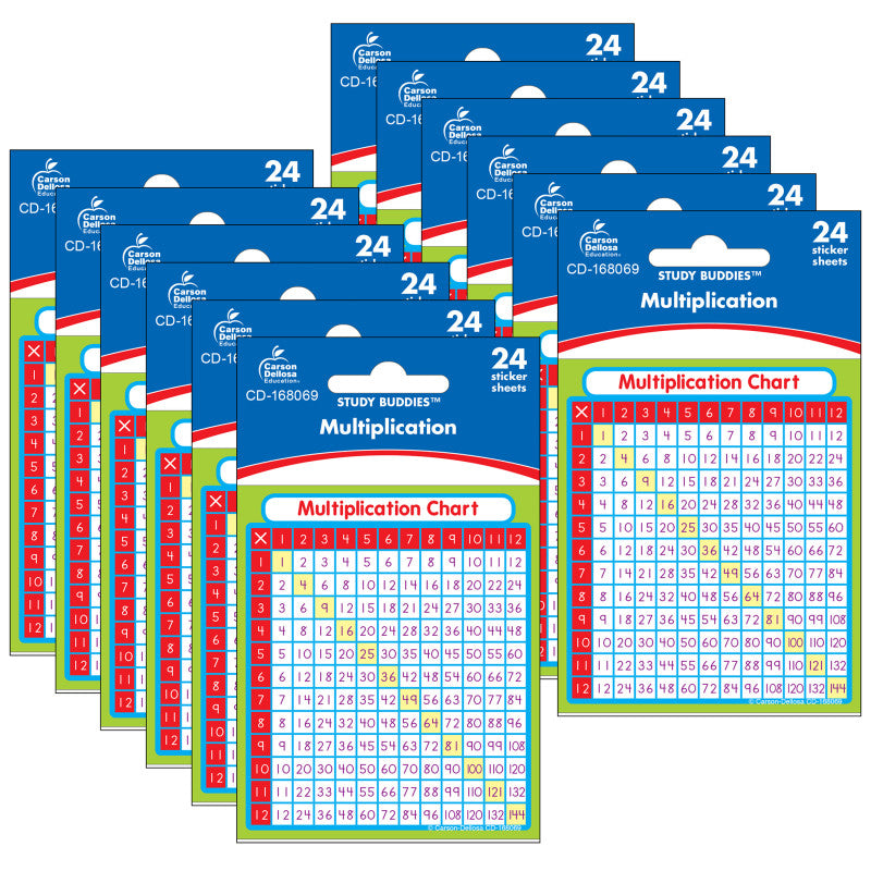 CARSON DELLOSA EDUCATION - Multiplication Sticker Pack, Grade PK-5, 24 Per Pack, 12 Packs
