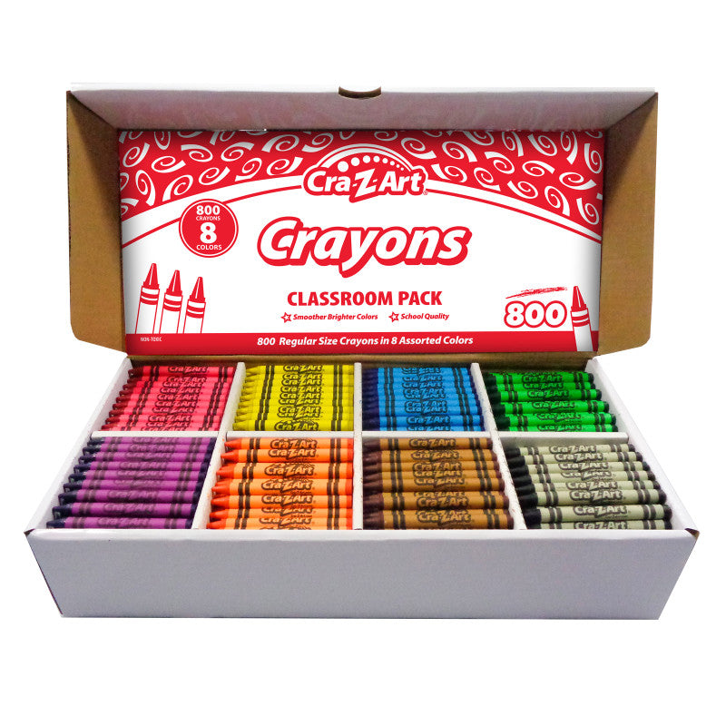 CRAZART Crayon Classroom Pack, 8 Color, Box of 800