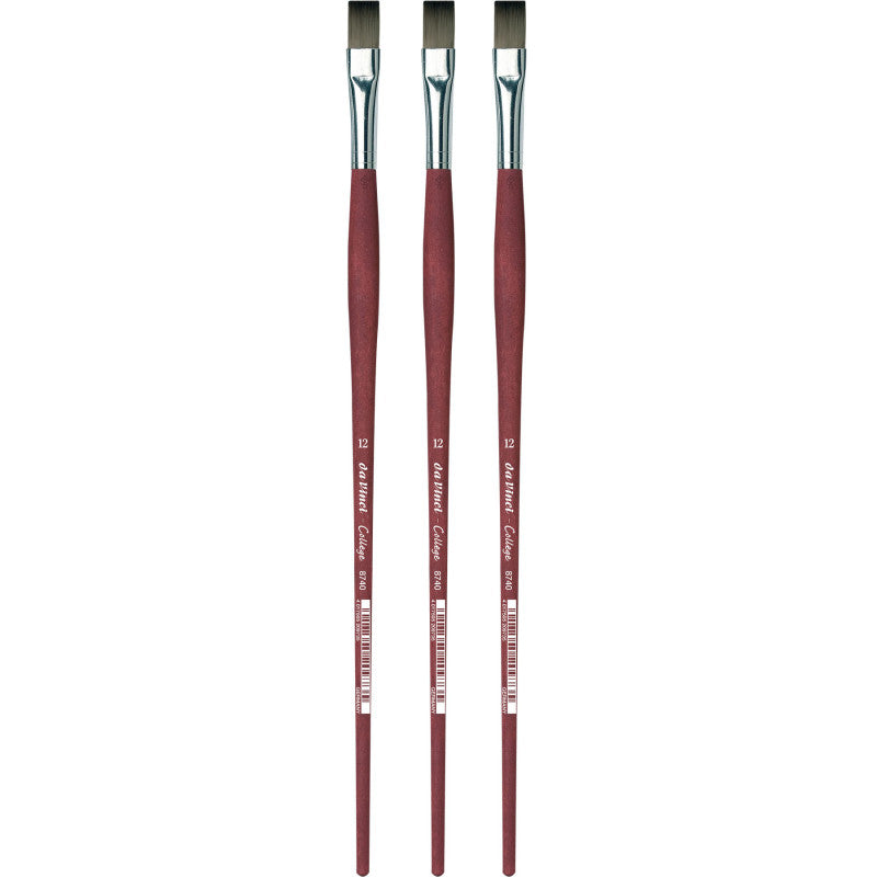 COLLEGE Student Brush, Synthetic, Acrylic & Oil, Flat, Series 8740, Size 12, Pack of 3