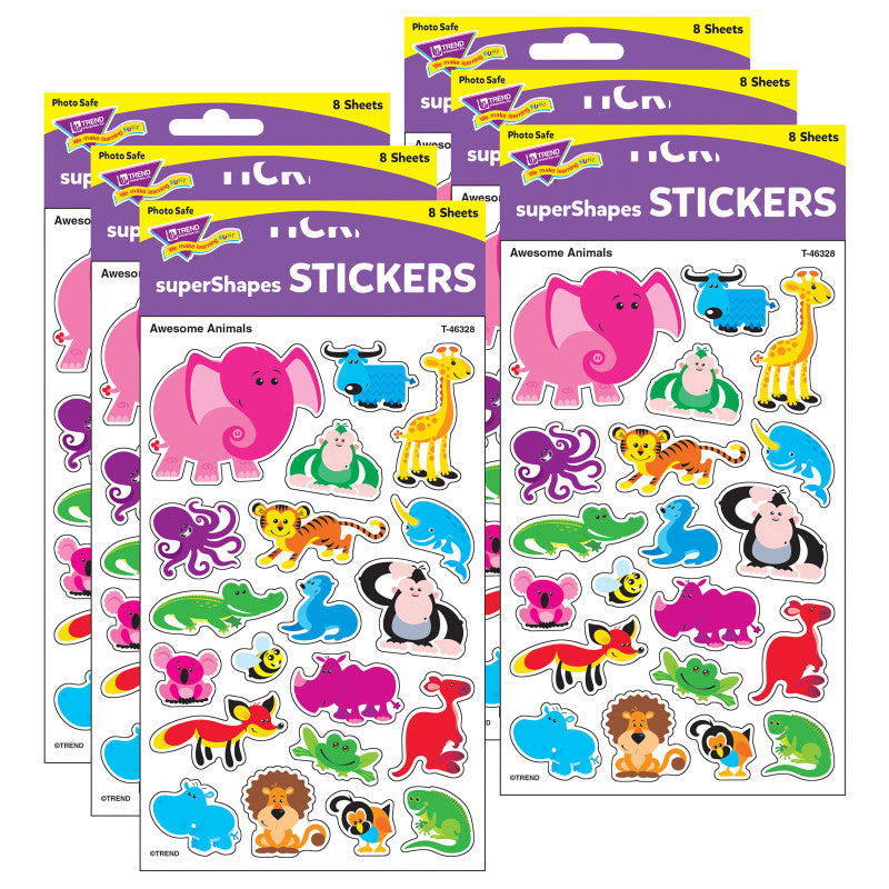 TREND - Awesome Animals superShapes Stickers-Large, 160 Per Pack, 6 Packs