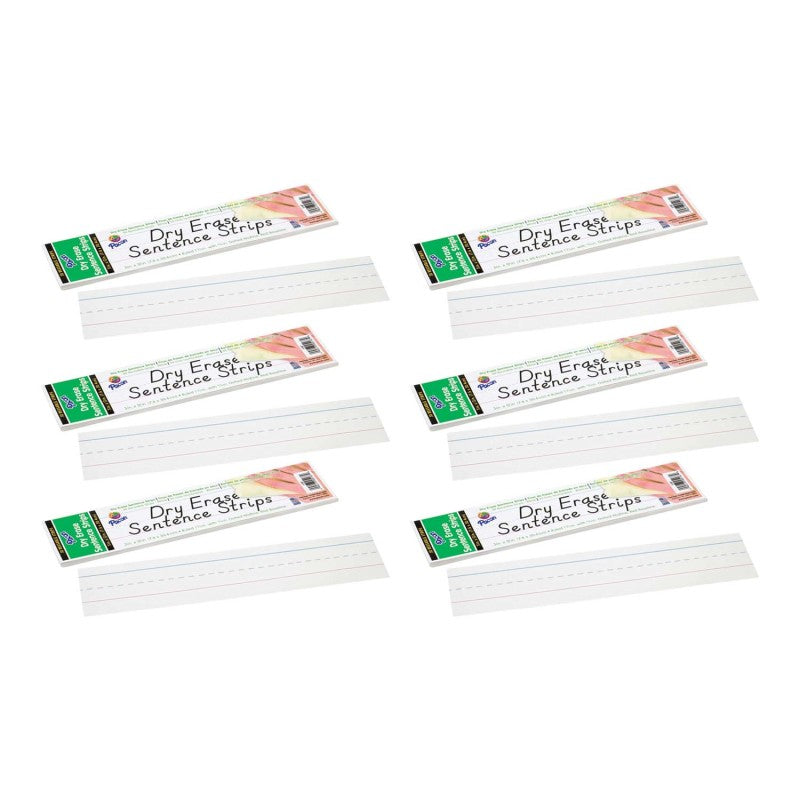 PACON - Dry Erase Sentence Strips, White, 1-1/2" X 3/4" Ruled, 3" x 12", 30 Per Pack, 6 Packs