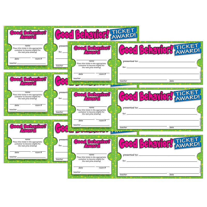 SCHOLASTIC TEACHING SOLUTIONS - Ticket Awards Good Behavior, 100 Per Pack, 6 Packs