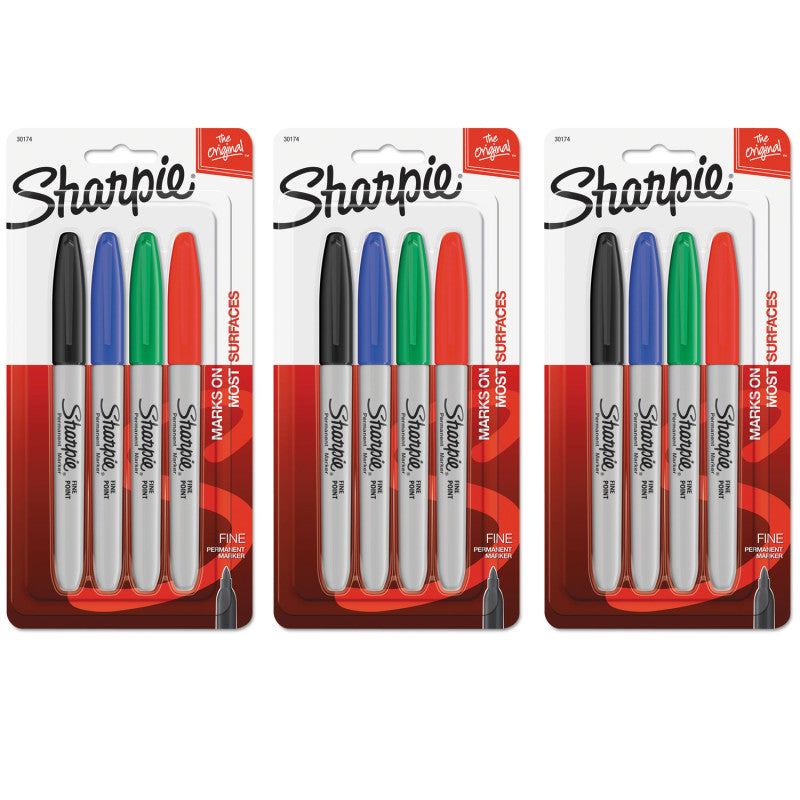 SHARPIE - Fine Point Permanent Markers, Assorted, 4 Per Set, 3 Sets