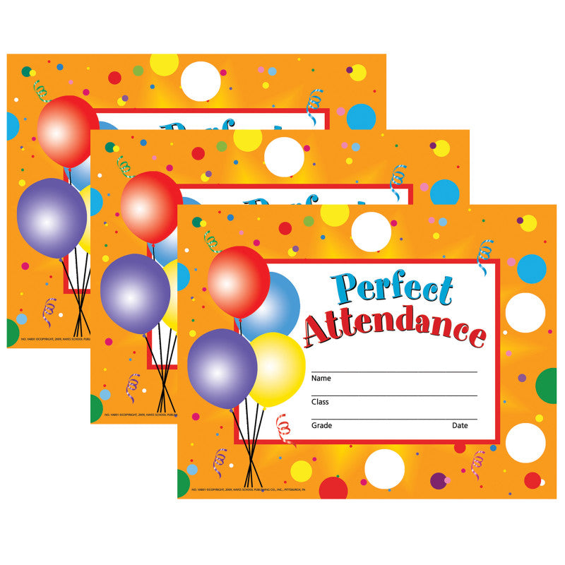 HAYES PUBLISHING - Perfect Attendance Certificates & Reward Seals, 30 - 8.5" x 11" Certificates & 160 Seals Per Set, 3 Sets