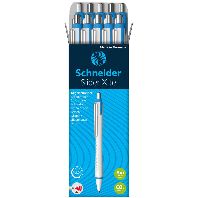 SCHNEIDER - Slider Xite XB Refillable + Retractable Ballpoint Pen, 1.4 mm, Green Ink, Box of 10 Pens