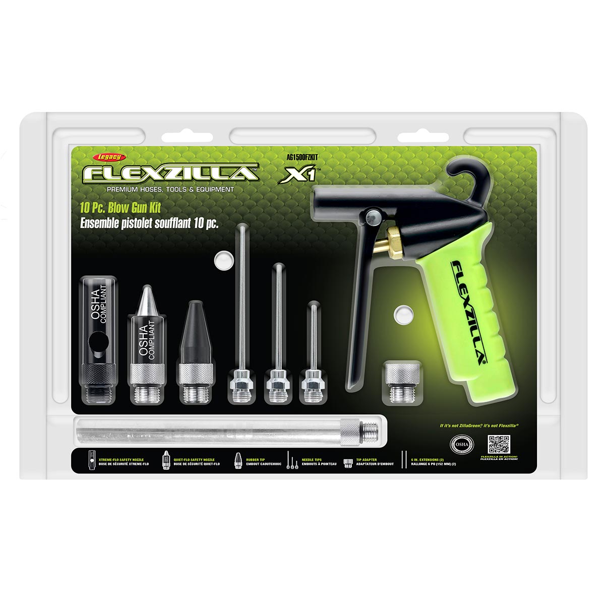 Flexzilla X1‚Ñ¢ Blow Gun Kit ZillaGreen (10-Piece)