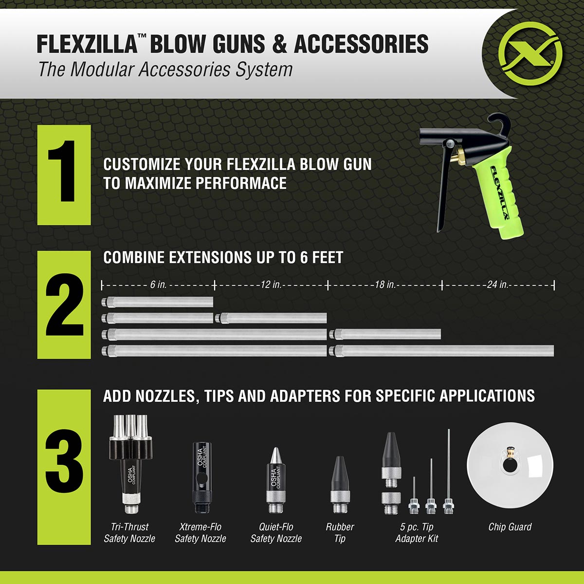 Flexzilla X1‚Ñ¢ Blow Gun Kit ZillaGreen (10-Piece)