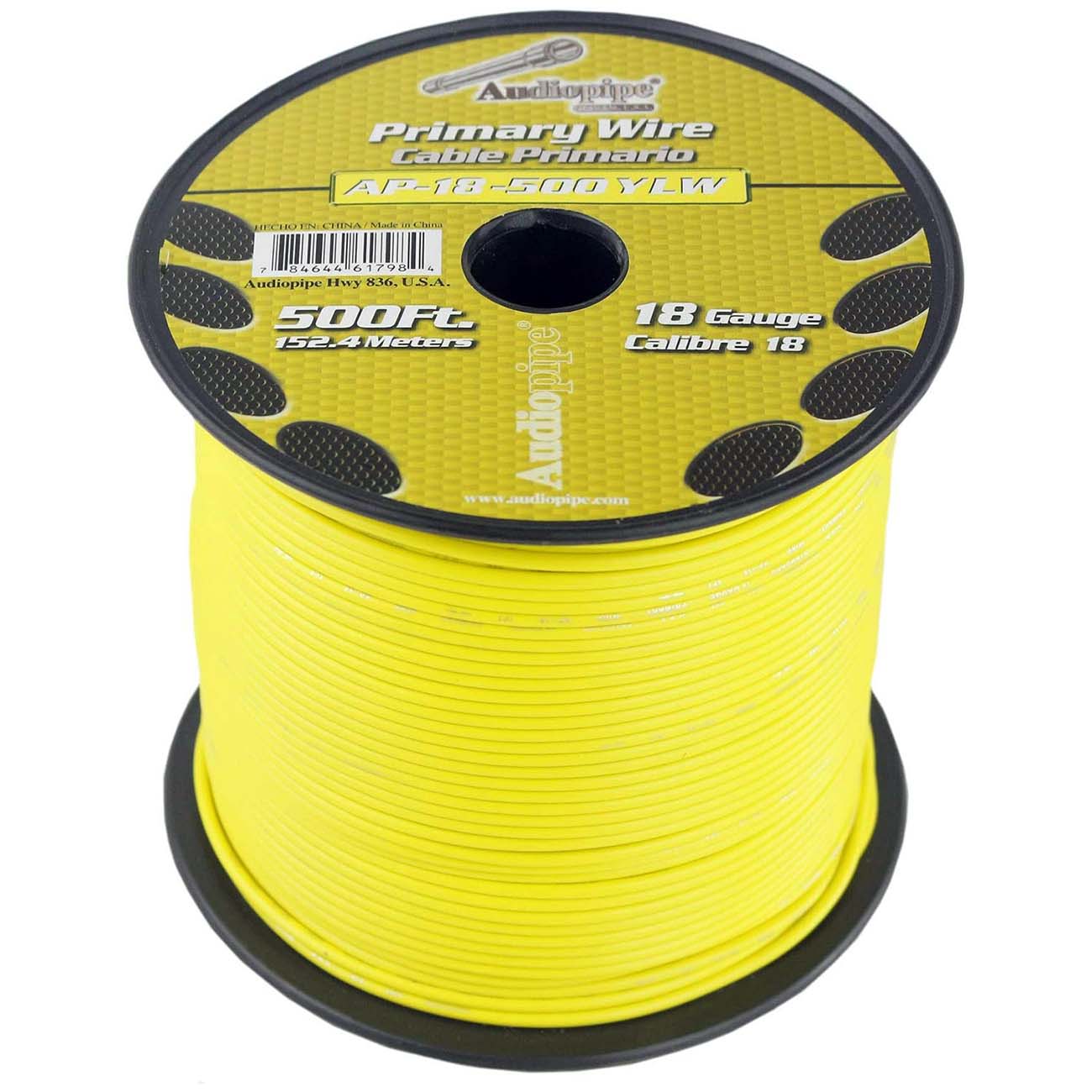 Audiopipe Primary Wire 18-Gauge 500 Foot Spool - Yellow