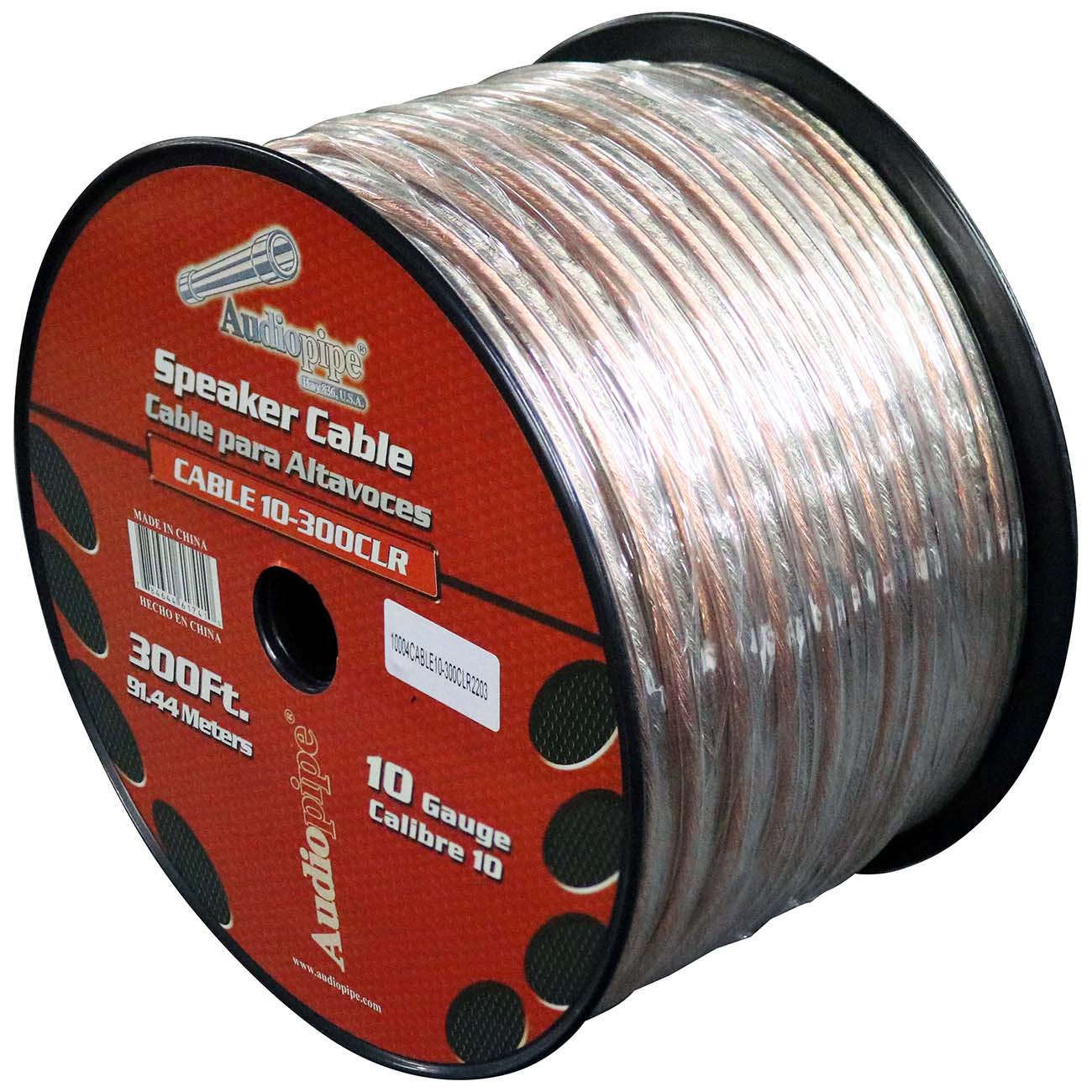 Audiopipe Speaker Wire 10-Gauge 300 Foot Spool - Clear Insulation