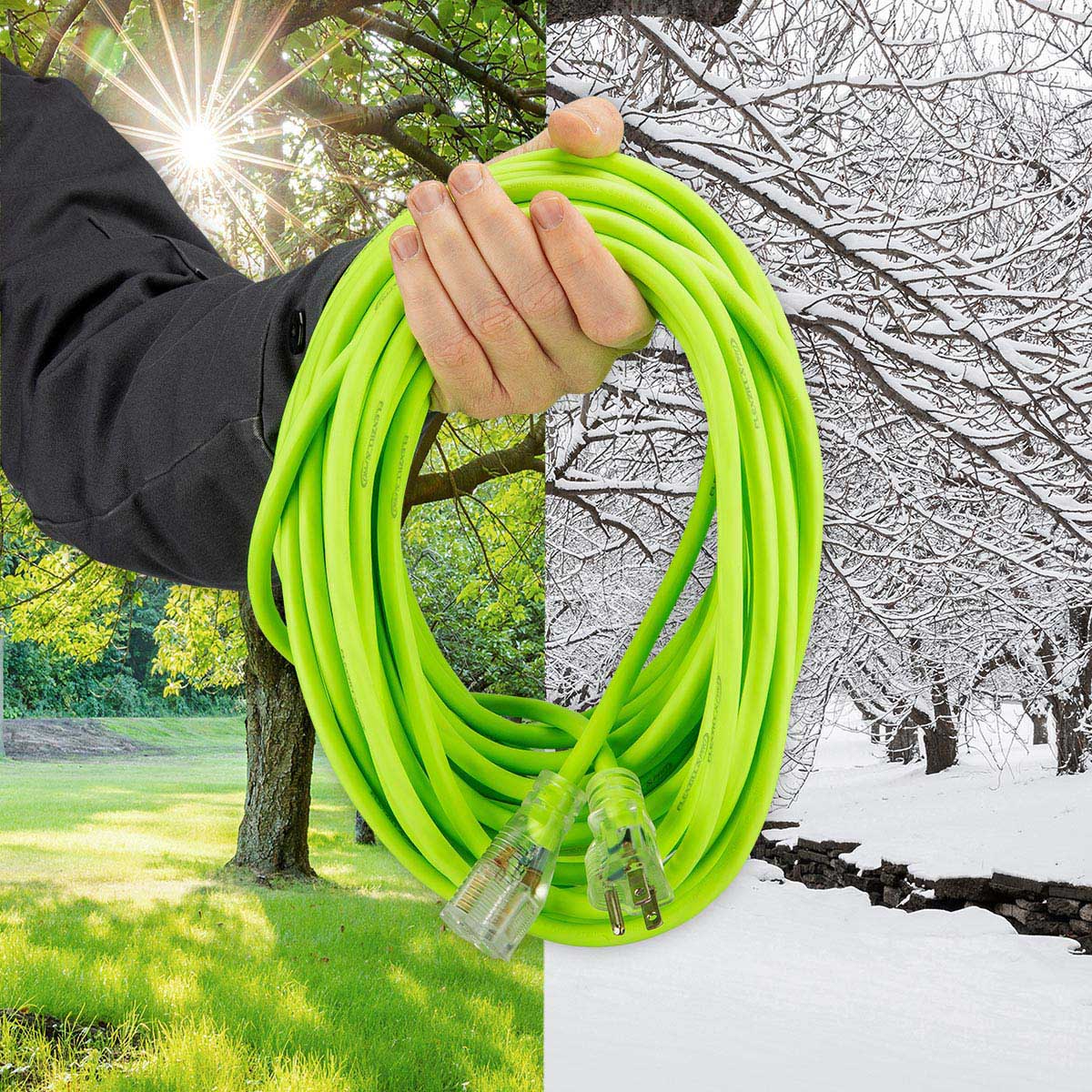 Flexzilla¬Æ Pro Extension Cord 12/3 AWG SJTW 25' Outdoor Lighted Plug ZillaGreen‚Ñ¢