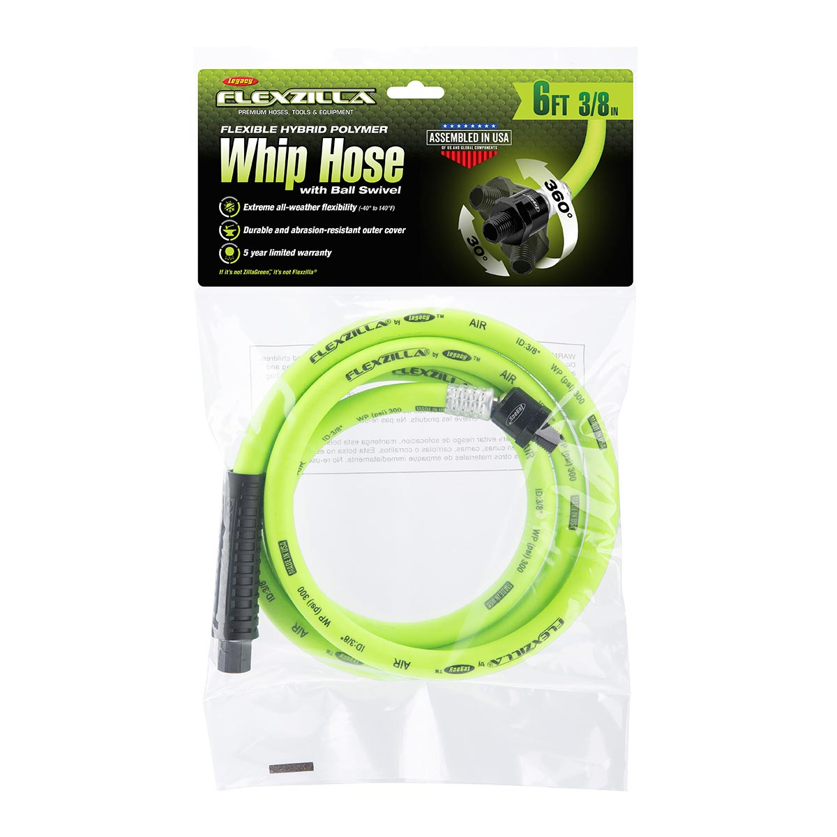 Flexzilla Whip Hose with Ball Swivel 3/8" x 6'