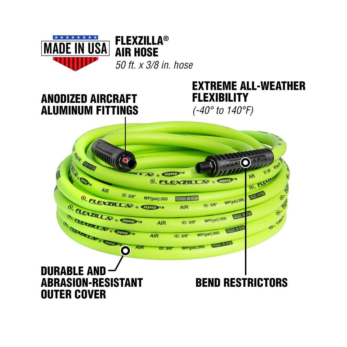 Flexzilla Heavy Duty Lightweight Air Hose 3/8" x 50' [HFZ3850YW3]