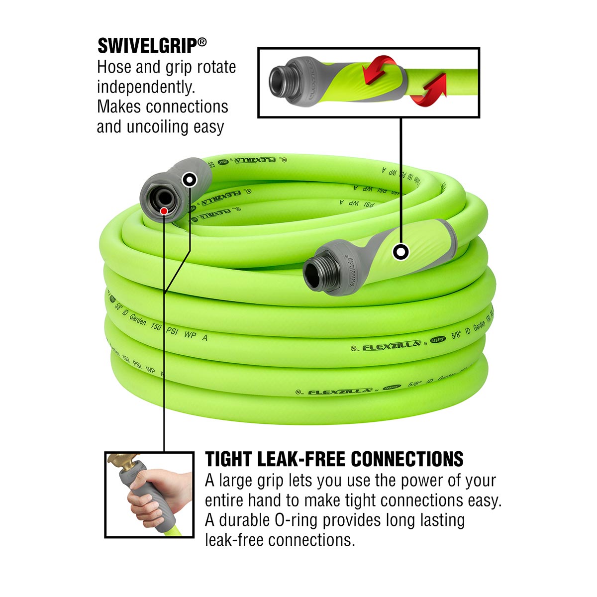 Flexzilla¬Æ Garden Hose 5/8" x 100' 3/4" - 11 1/2 GHT Fittings ZillaGreen¬Æ