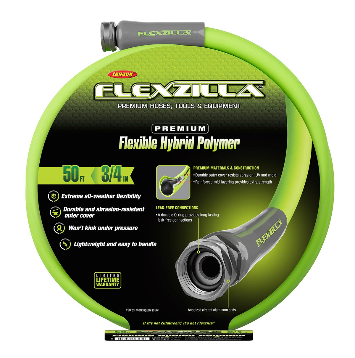 Flexzilla¬Æ Garden Hose 3/4" x 50' 3/4" - 11 1/2 GHT Fittings ZillaGreen¬Æ