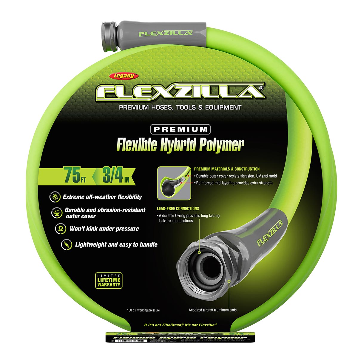 Flexzilla¬Æ Garden Hose 3/4" x 75' 3/4" - 11 1/2 GHT Fittings ZillaGreen¬Æ