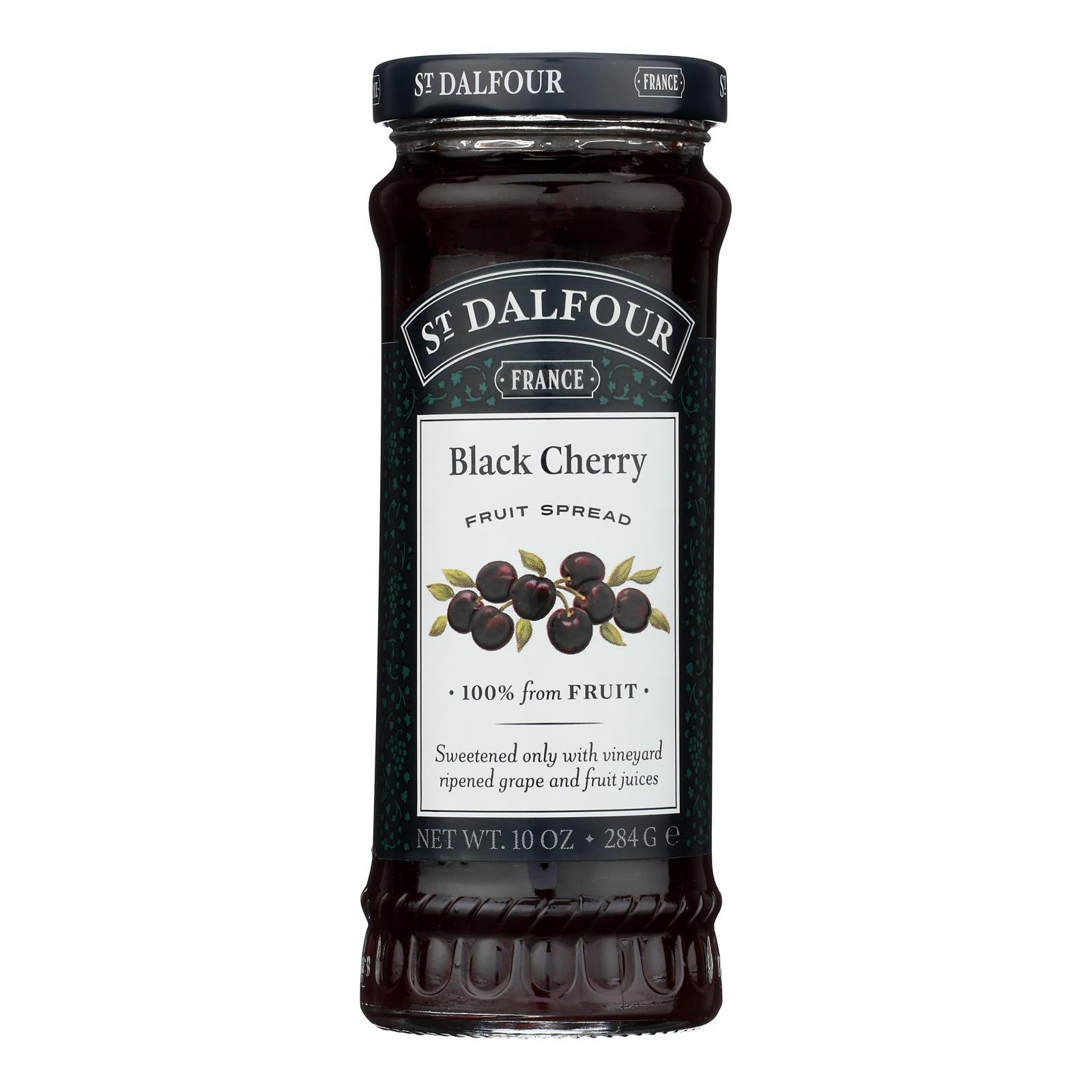 St Dalfour Fruit Spread - Deluxe - 100 Percent Fruit - Black Cherry - 10 oz - Case of 6