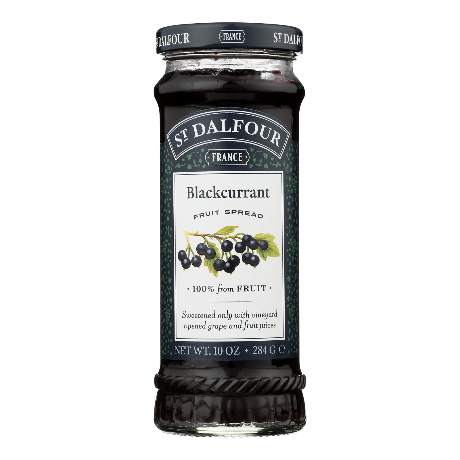 St Dalfour Fruit Spread - Deluxe - 100 Percent Fruit - Black Currant - 10 oz - Case of 6