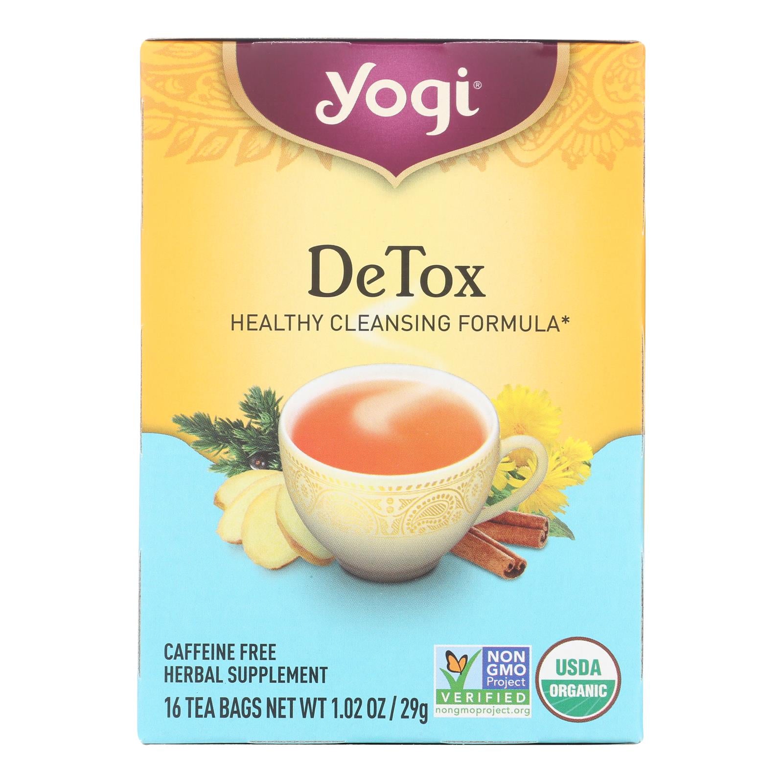 Yogi Detox Herbal Tea Caffeine Free - 16 Tea Bags - Case of 6