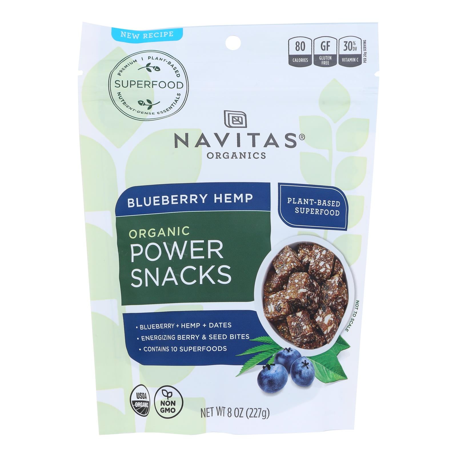 Navitas Naturals Snacks - Organic - Power - Blueberry Hemp - Gluten Free - 8 oz - case of 12