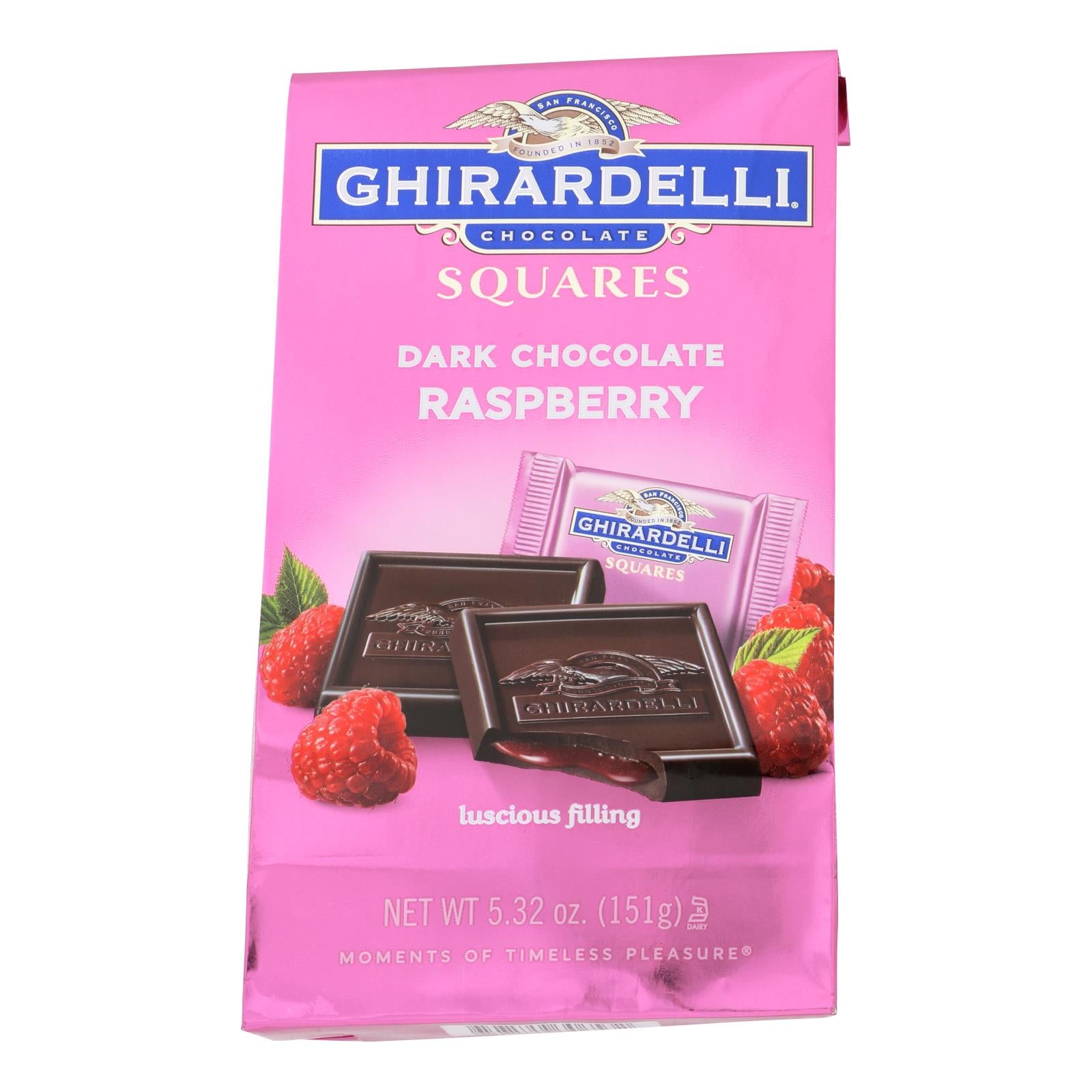 Ghirardelli Dark Chocolate Raspberry Squares  - Case of 6 - 5.32 OZ