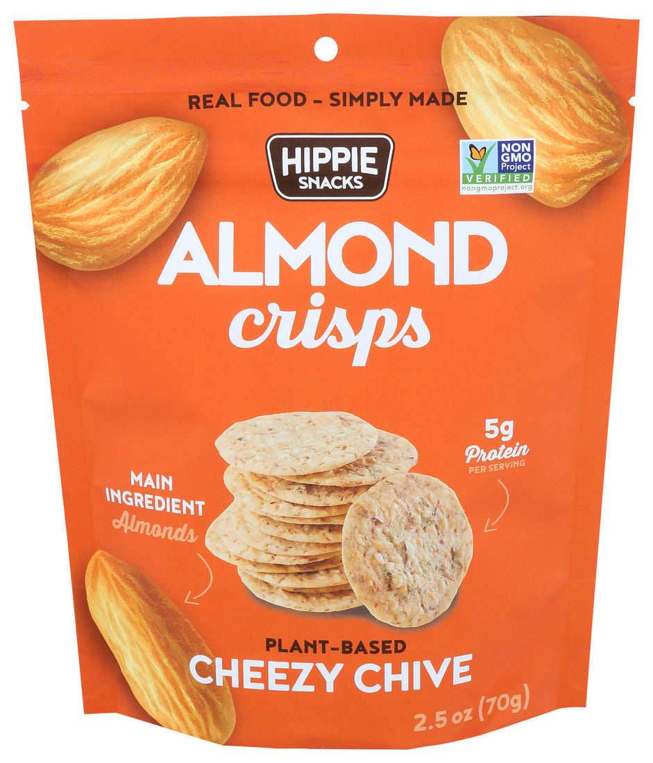 Hippie Snacks Plant-Based Cheezy Chive Almond Crisps 2.5 oz - Case of 8