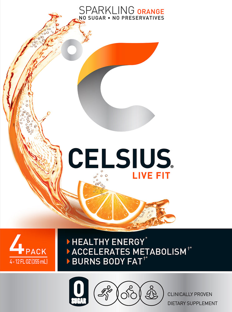 Celsius Live Fit Sparkling Orange Energy Drink 4 - 12 fl oz Cans - Case of 6