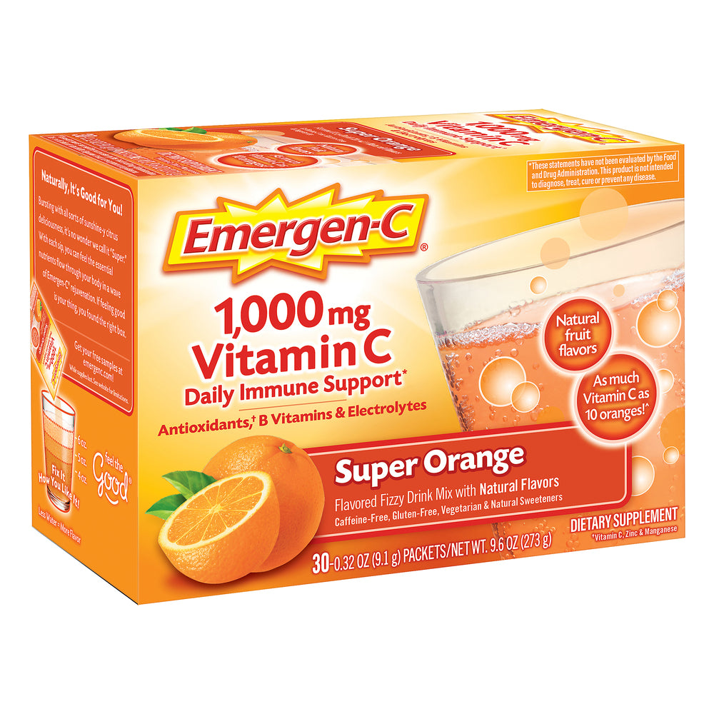 Emergen-C Fizzy Drink Mix 1,000 mg Super Orange Vitamin C - Case of 3 - 30 each