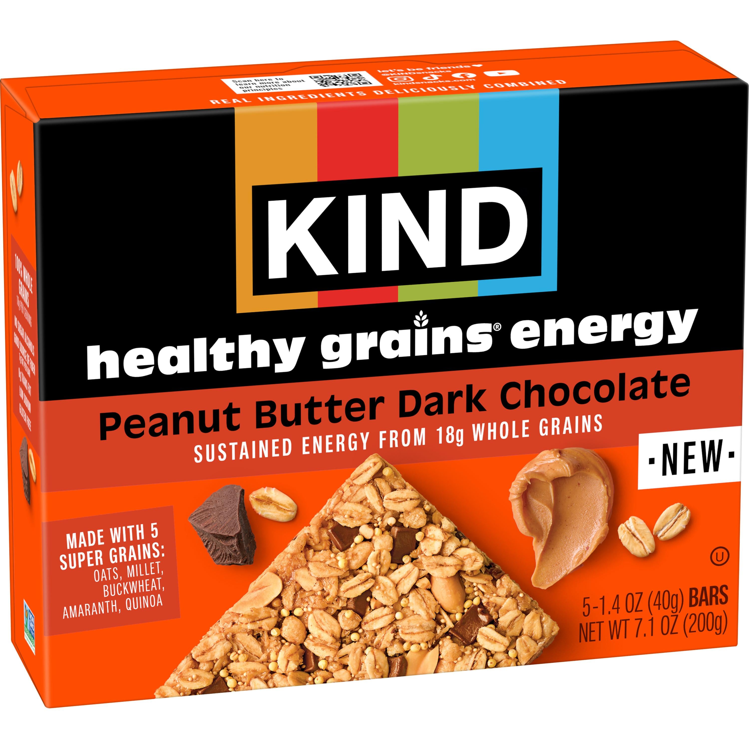 KIND Healthy Grains Energy, Peanut Butter Dark Chocolate, 5 Count - Case of 8