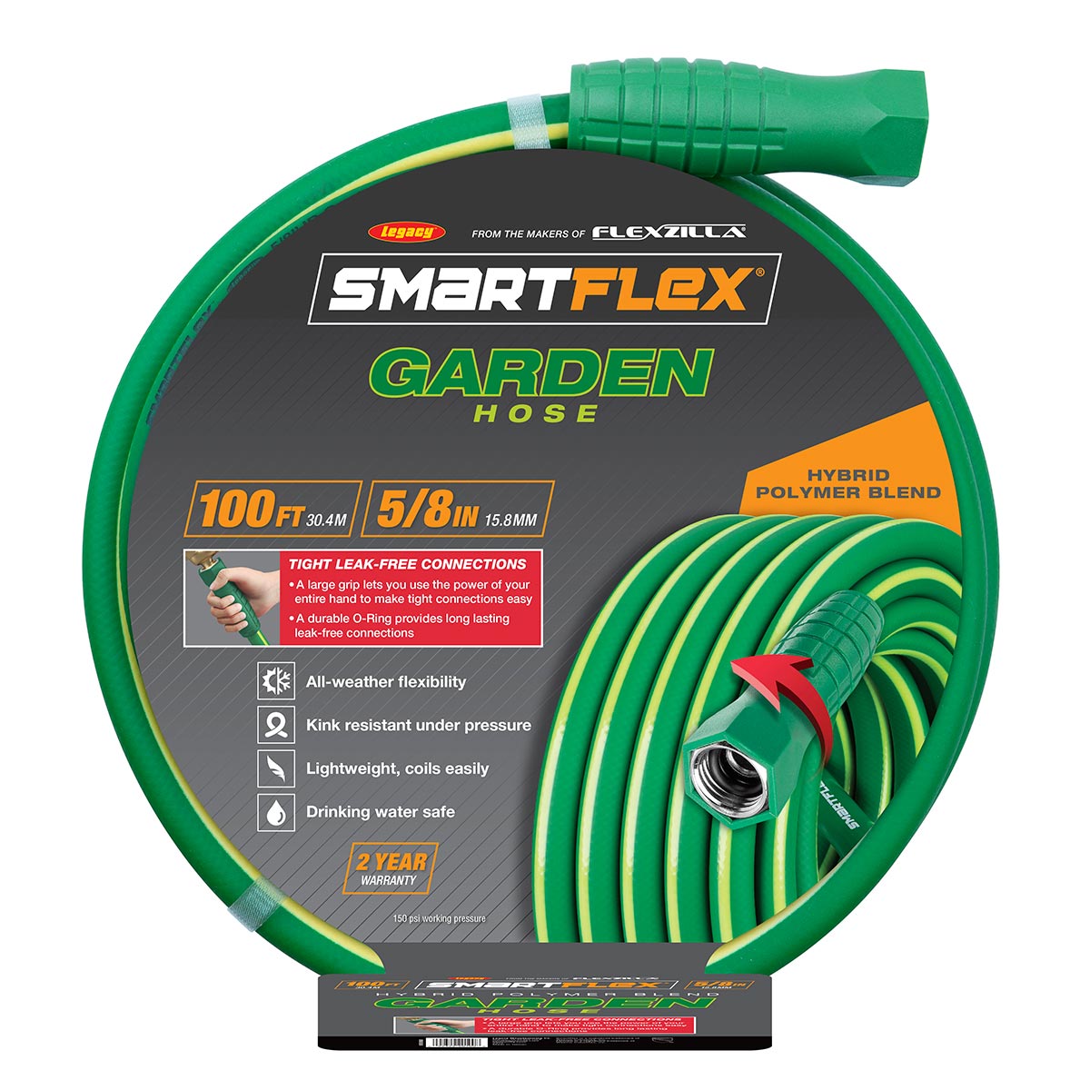 SmartFlex¬Æ Garden Hose 5/8" x 100' 3/4" - 11 1/2 GHT Fittings